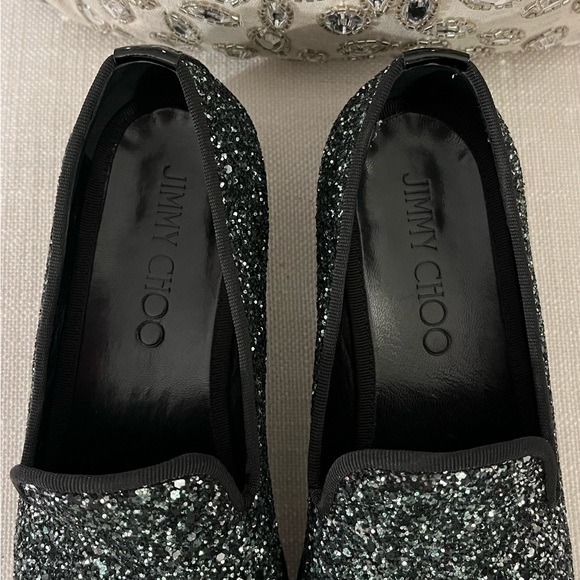 💎JIMMY CHOO Metallic Loafers. Size US 7/IT 37.5. Black&Metallic - Picture 7 of 12